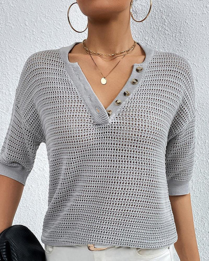 Elena® | Casual V-Neck Knit Blouse