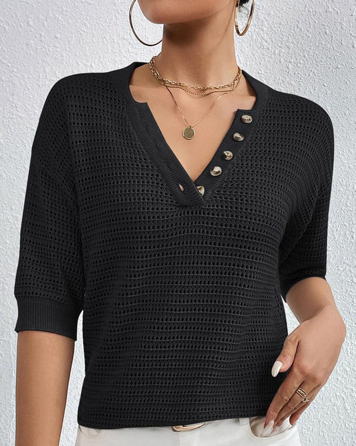 Elena® | Casual V-Neck Knit Blouse