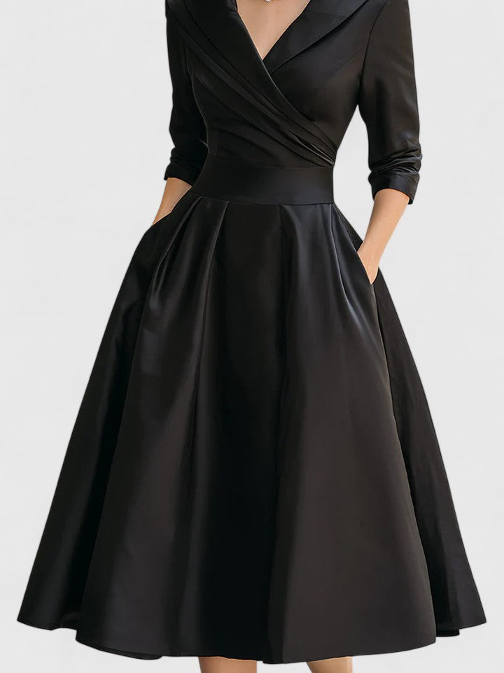 Nadia | Women's V-Neck A-Line Midi Dress