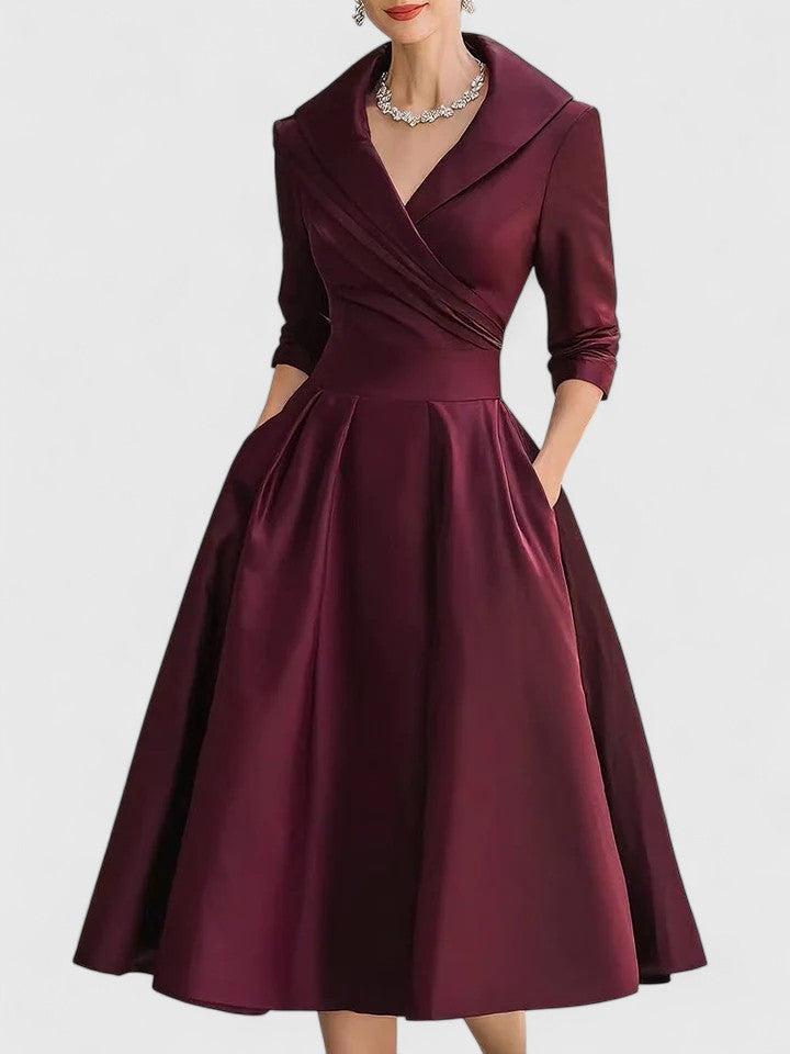 Nadia | Women's V-Neck A-Line Midi Dress