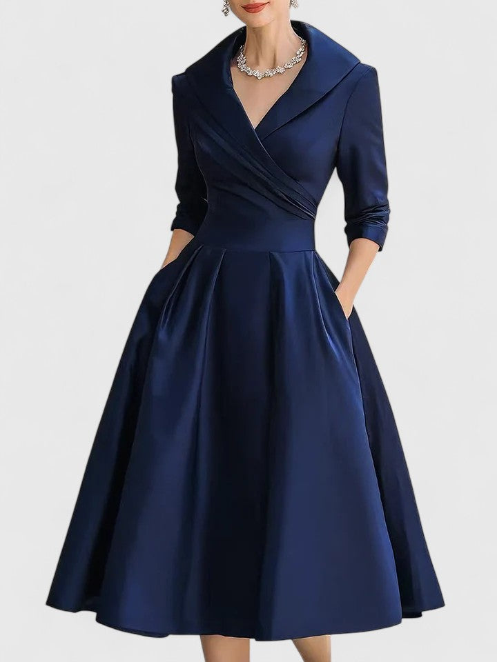 Nadia | Women's V-Neck A-Line Midi Dress