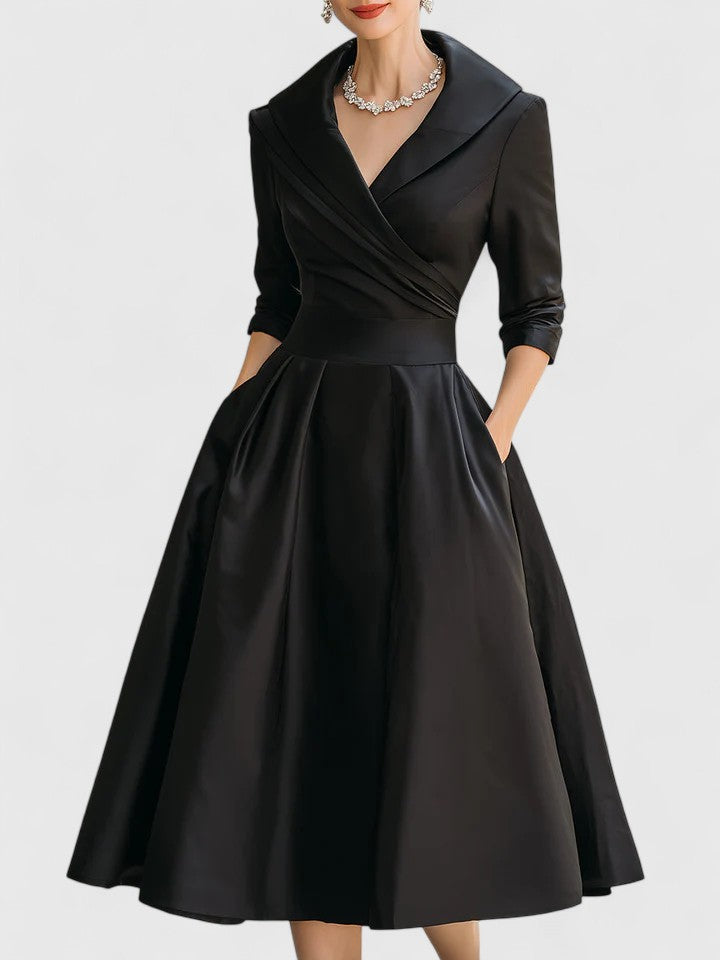 Nadia | Women's V-Neck A-Line Midi Dress