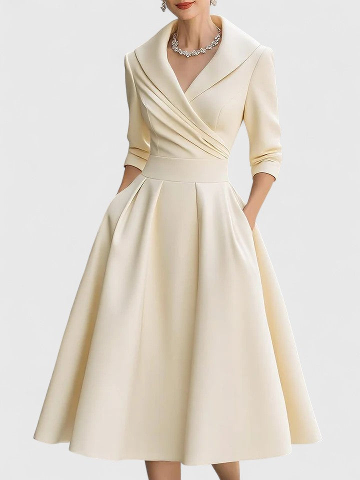 Nadia | Women's V-Neck A-Line Midi Dress