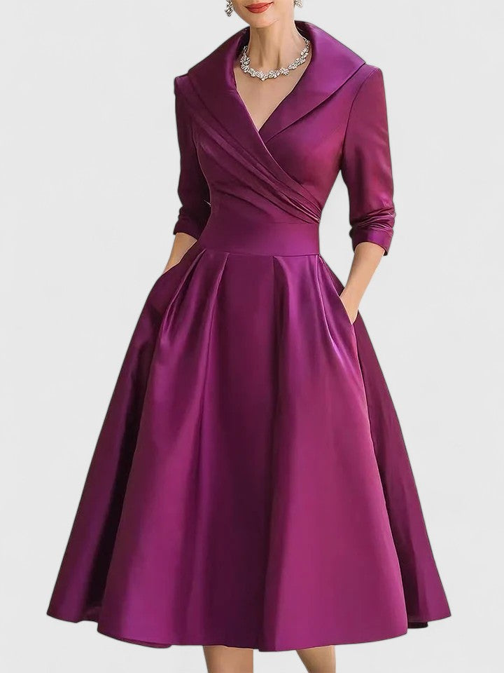 Nadia | Women's V-Neck A-Line Midi Dress