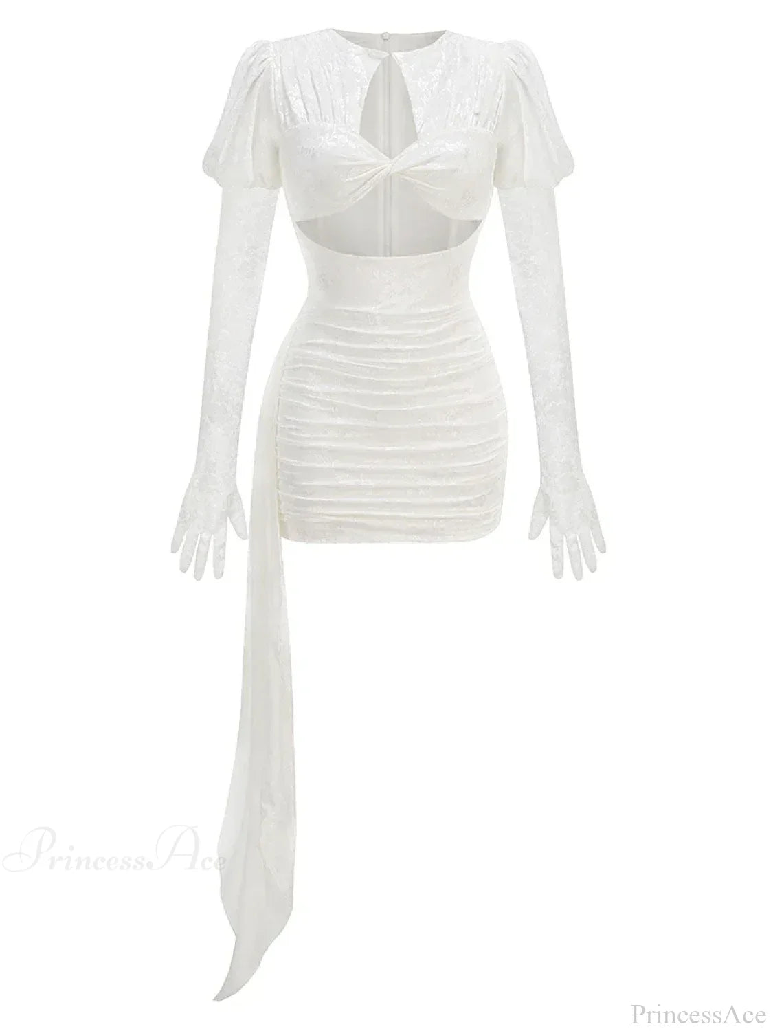New Sexy Gloves Long Sleeves Cutout Pleated Draped Mini Party Dress