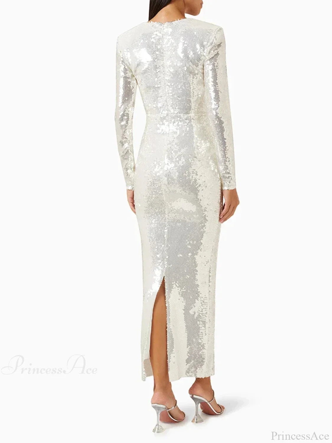 New Sexy Long Sleeves Luxury Sequins Slim Dress Hollow Flower Party Dress