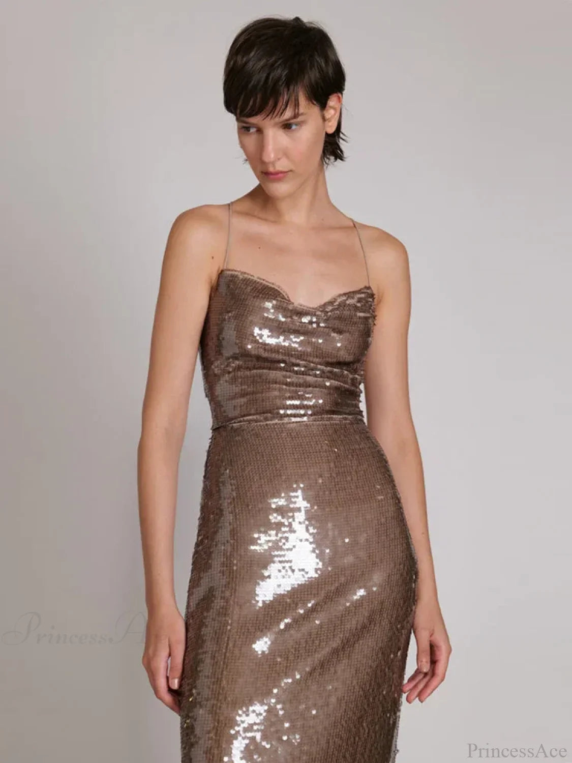 New Sexy Sleeveless Backless Lace-up Slim Long Dress Bright Sequins Party Dress