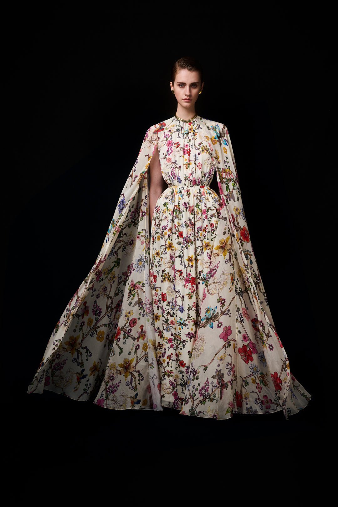 Gloria® | Round-Neck Cape-Sleeve Maxi Dress