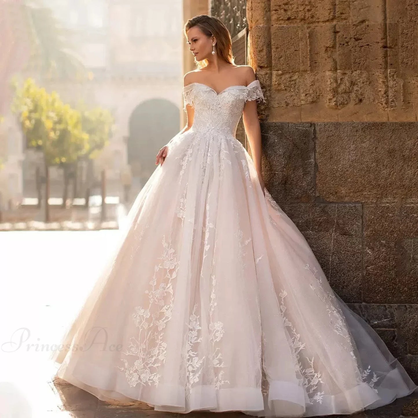 Off-Shoulder Starry Sheer Wedding Dress