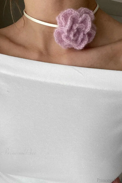 Off-the-Shoulder Tie Detail Fitted Long Sleeve Tee