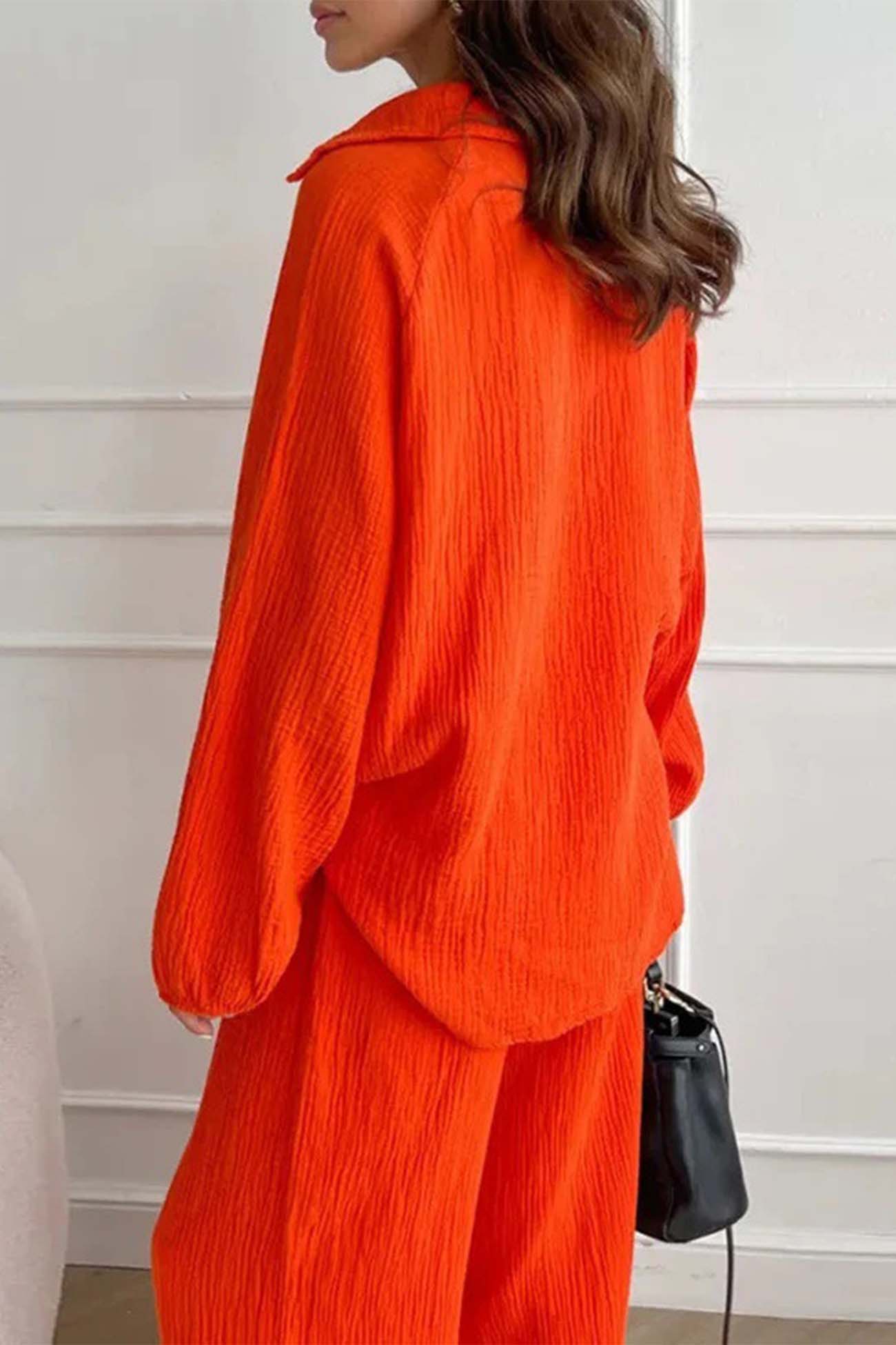 Nina | Two piece set with wide leg pants and lapel drawstring