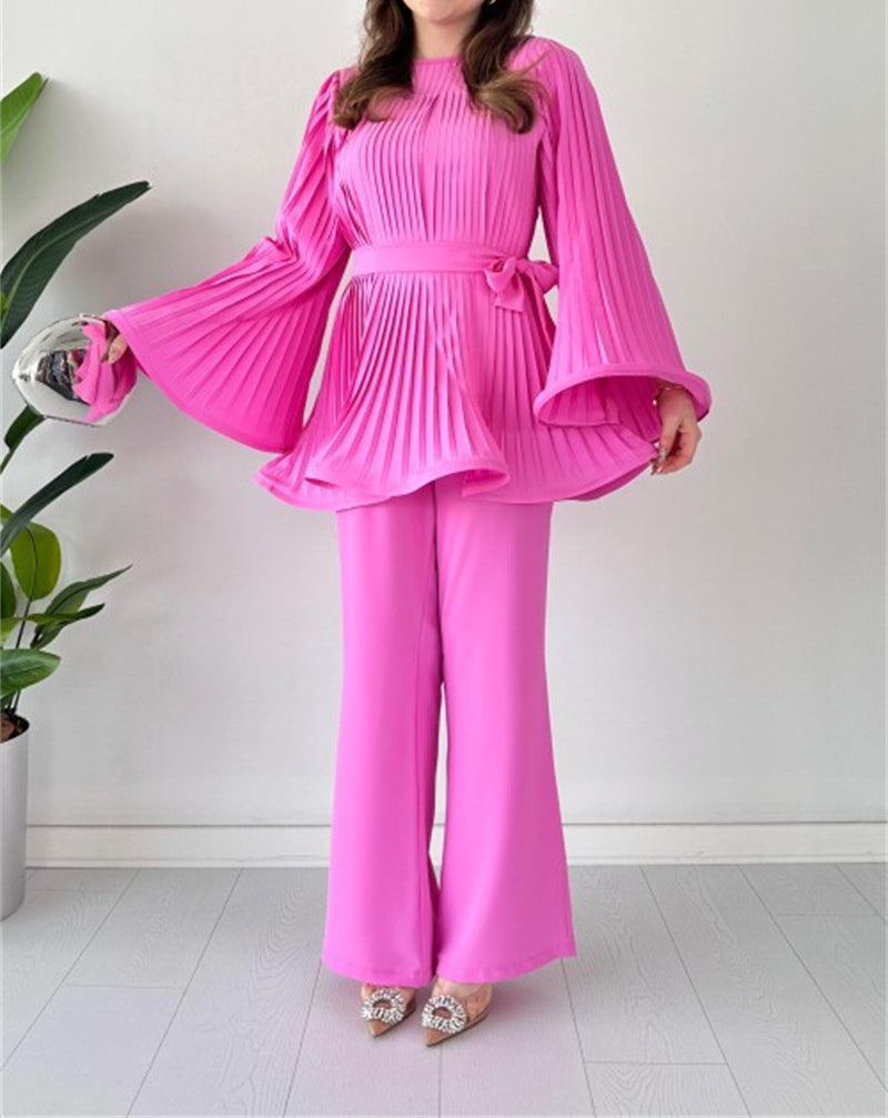 Julie® | Elegant Loose Long-Sleeved Top And Wide-Legged Pants Set