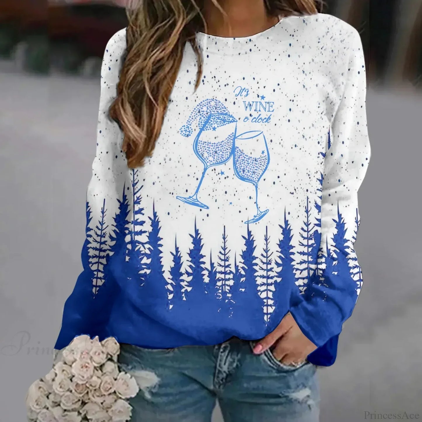 Oversized Print Crew Neck Soft Long Sleeve Casual Loose Y2K Winter Hoodie