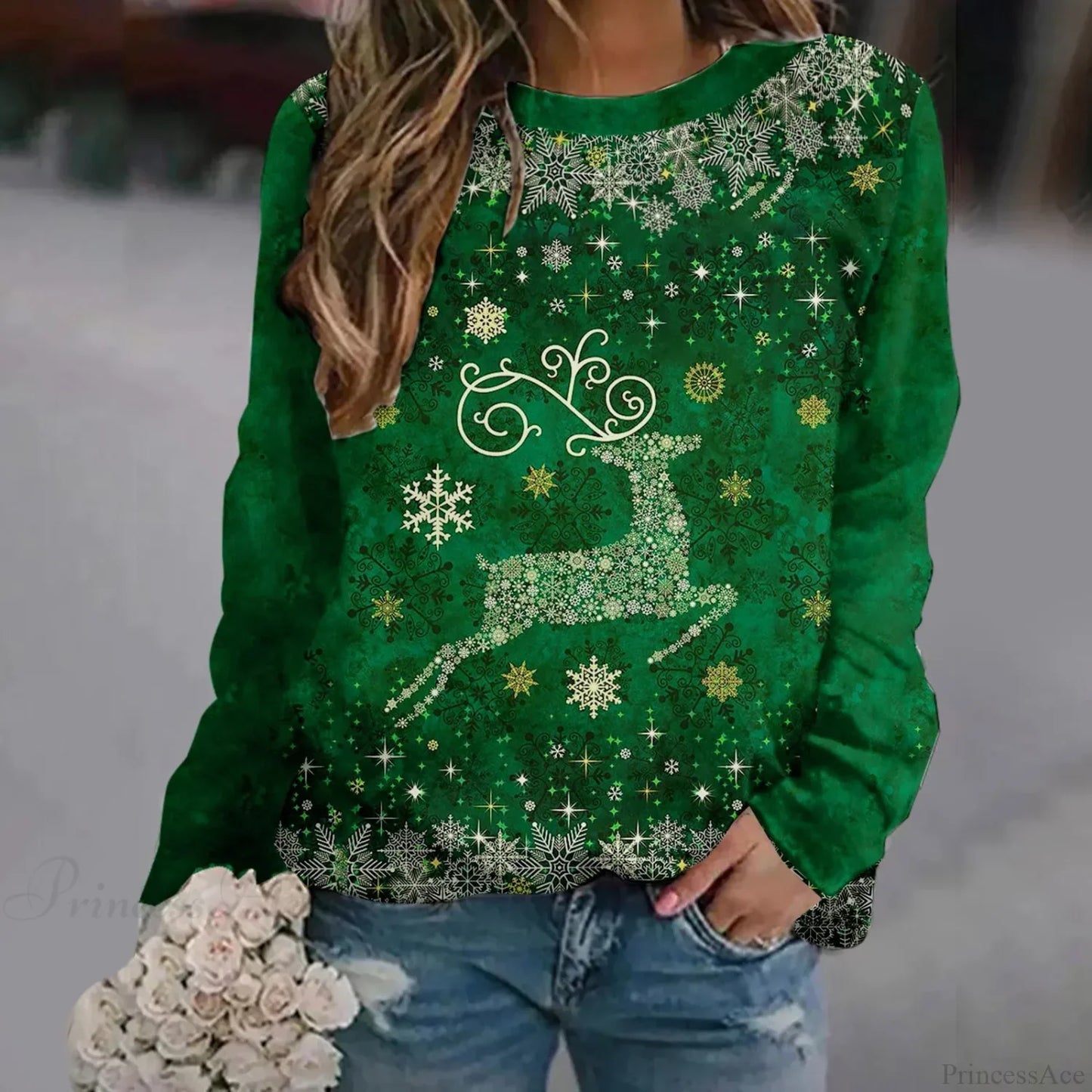 Oversized Print Crew Neck Soft Long Sleeve Casual Loose Y2K Winter Hoodie