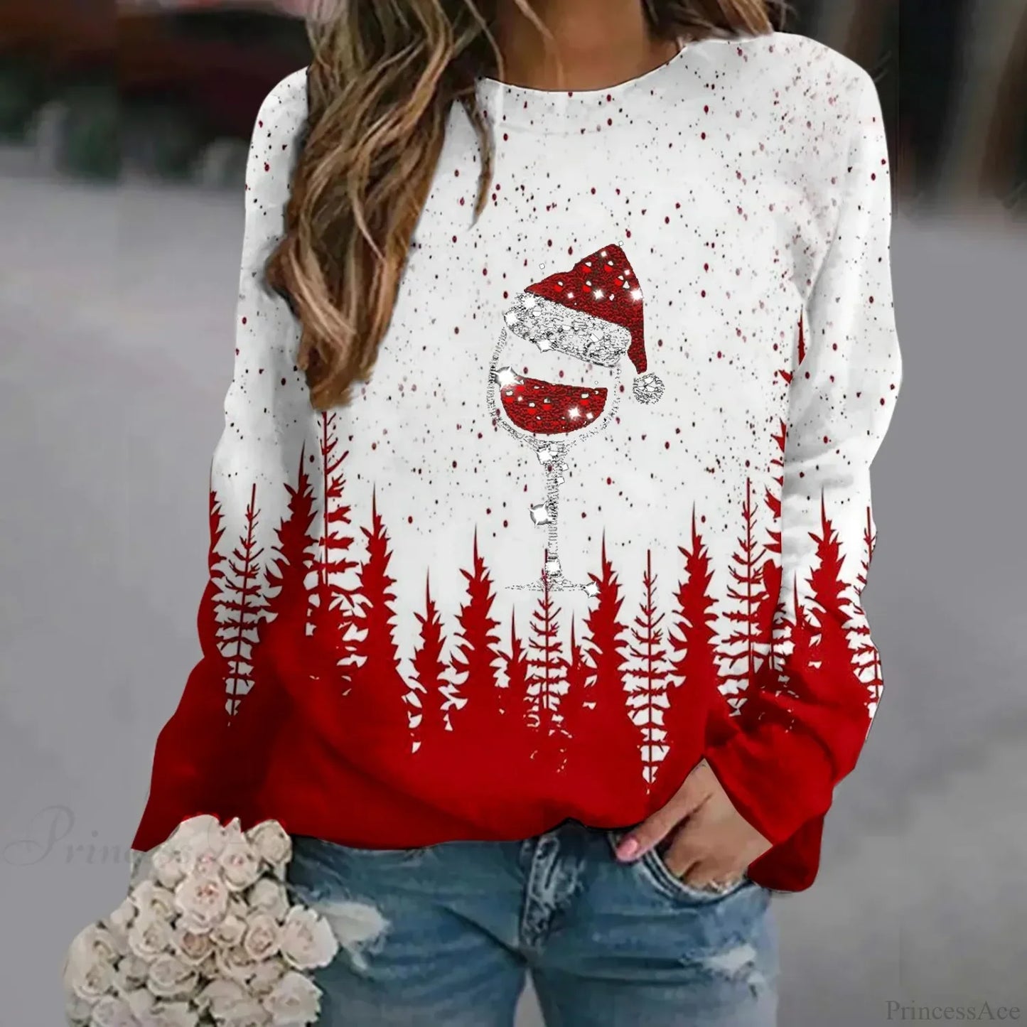 Oversized Print Crew Neck Soft Long Sleeve Casual Loose Y2K Winter Hoodie