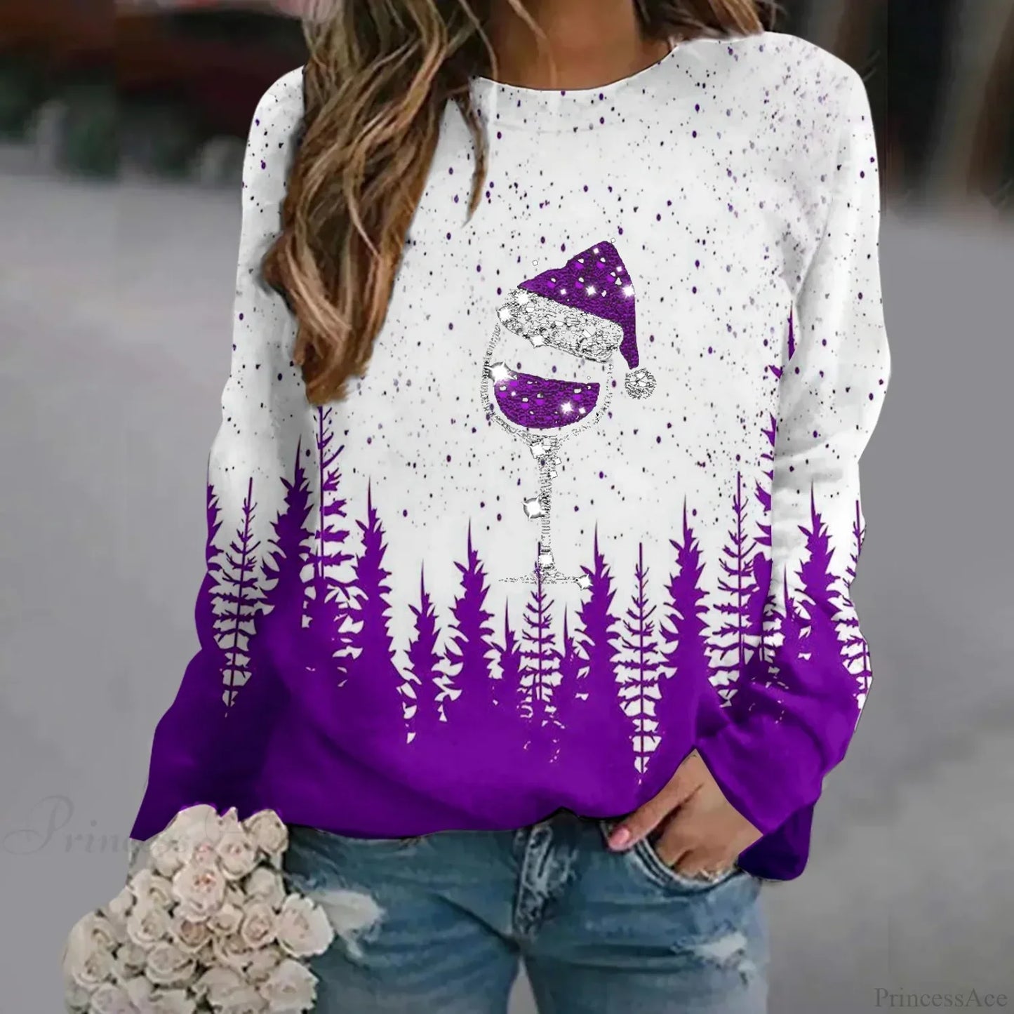 Oversized Print Crew Neck Soft Long Sleeve Casual Loose Y2K Winter Hoodie