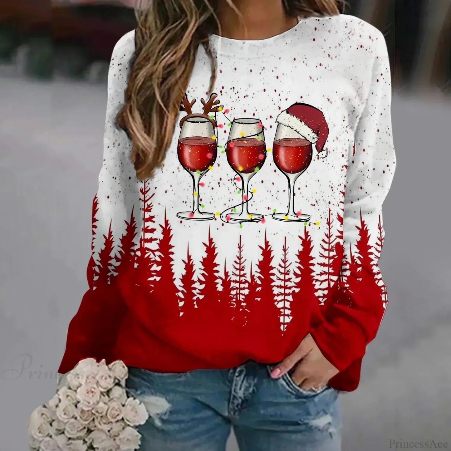 Oversized Print Crew Neck Soft Long Sleeve Casual Loose Y2K Winter Hoodie