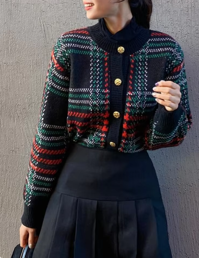 Viviana | Vintage Korean plaid cardigan