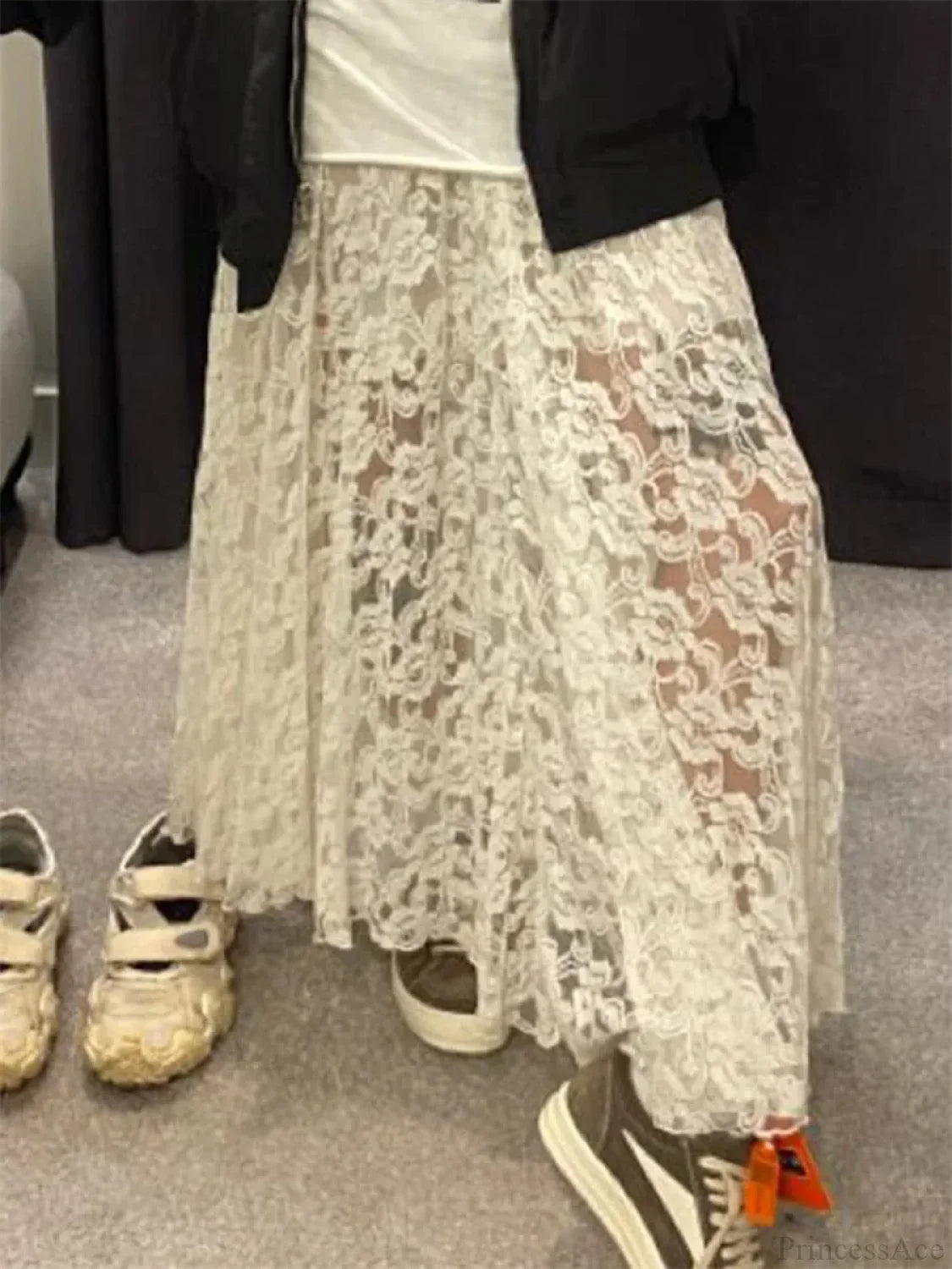Patchwork See-Through Maxi Skirt