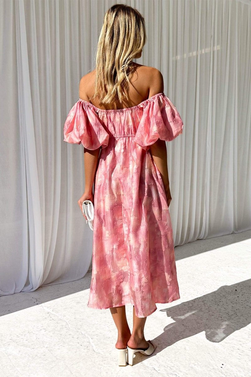 Emilia® | Off-The-Shoulder Midi Dress With Puff Sleeves