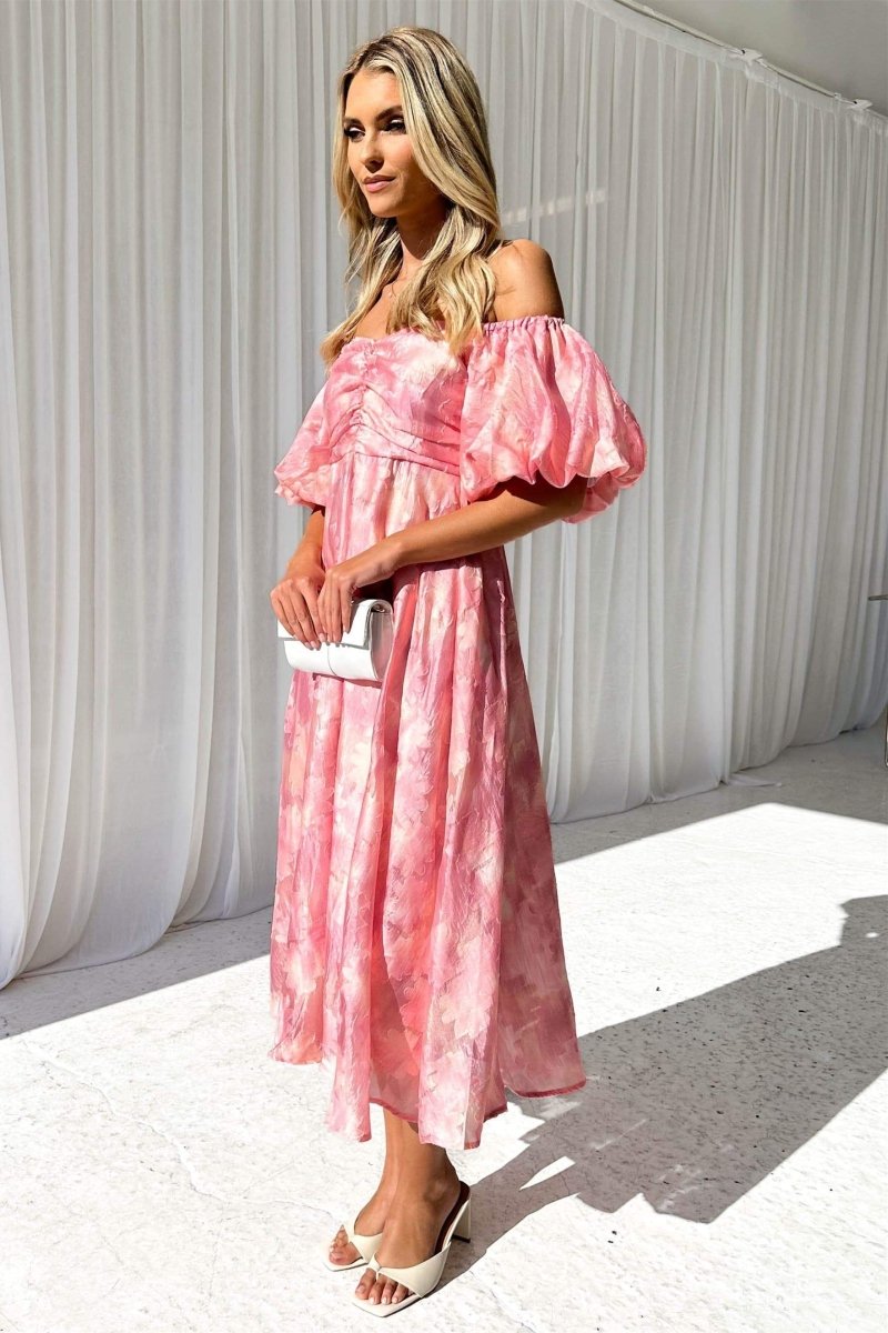Emilia® | Off-The-Shoulder Midi Dress With Puff Sleeves