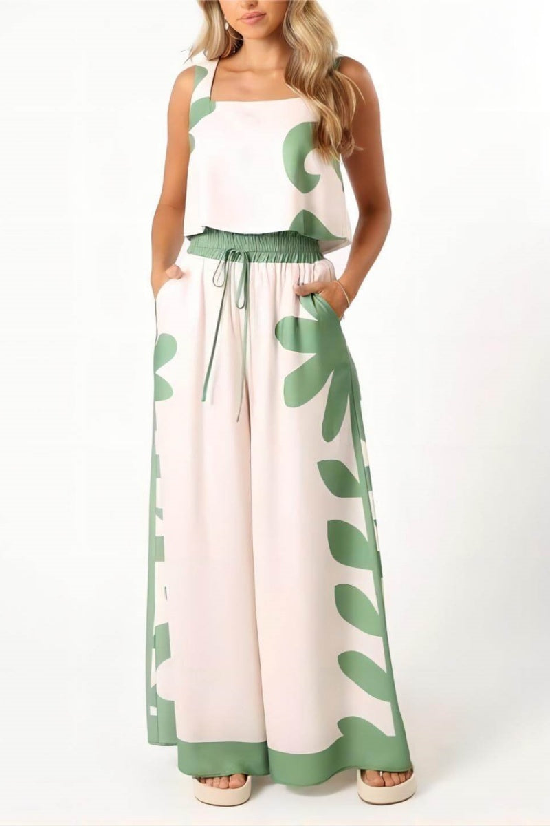 Otilia® | Sleeveless Folk Floral Wide Leg Loose Fit Pants Set