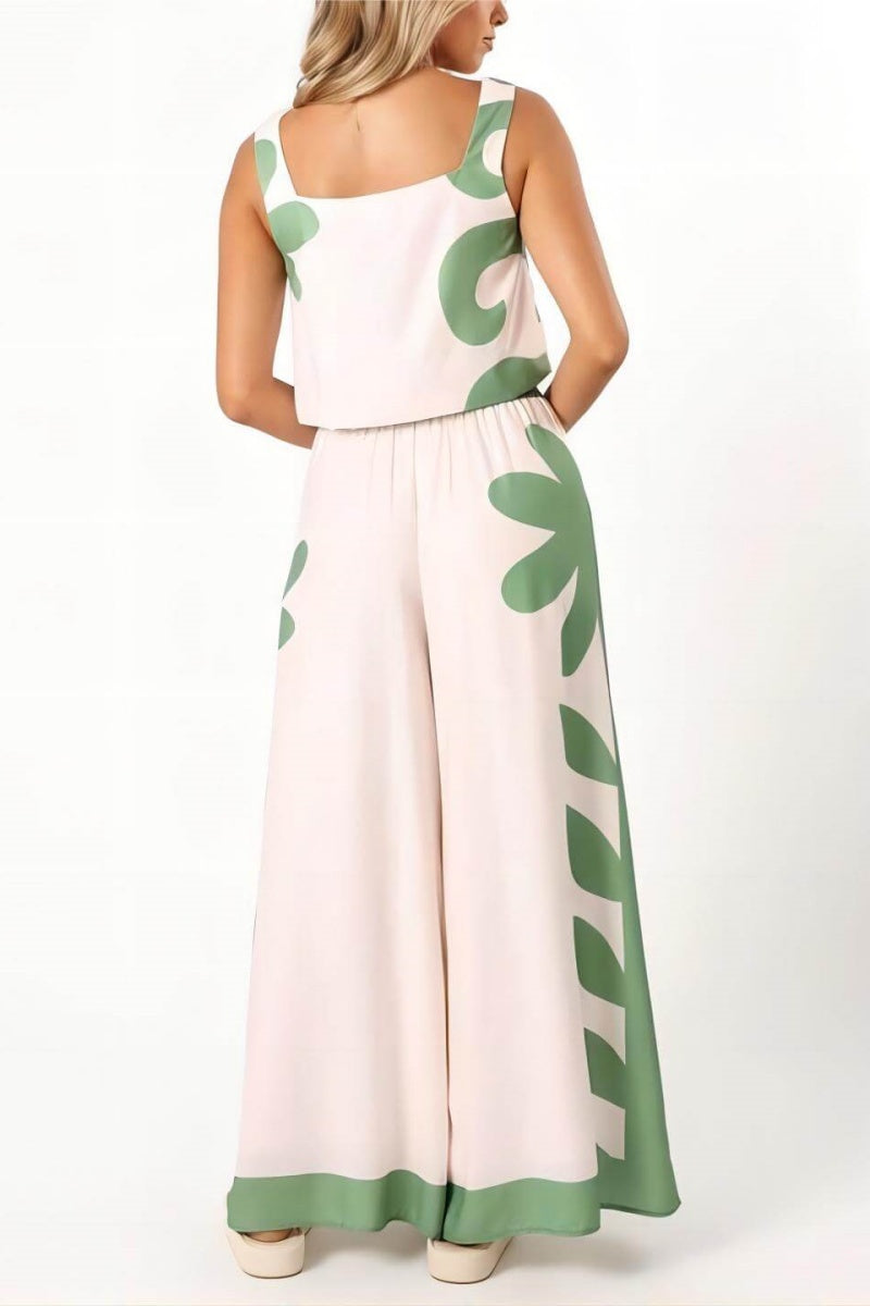 Otilia® | Sleeveless Folk Floral Wide Leg Loose Fit Pants Set