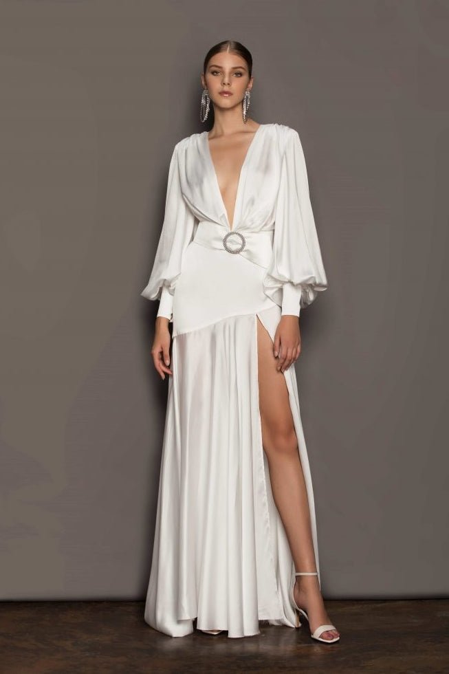 Tatiana® | V-Neck Belted Slit Maxi Dress