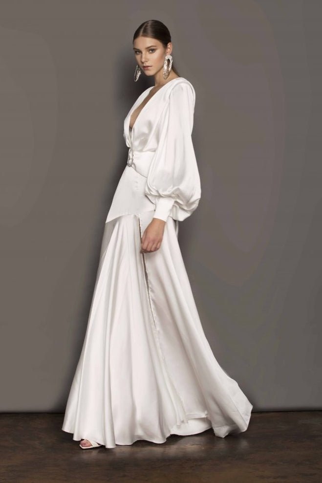 Tatiana® | V-Neck Belted Slit Maxi Dress