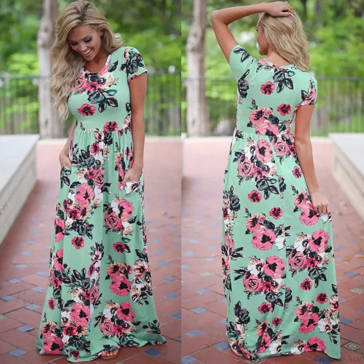 Pink Boho Floral Maxi Floral Dress