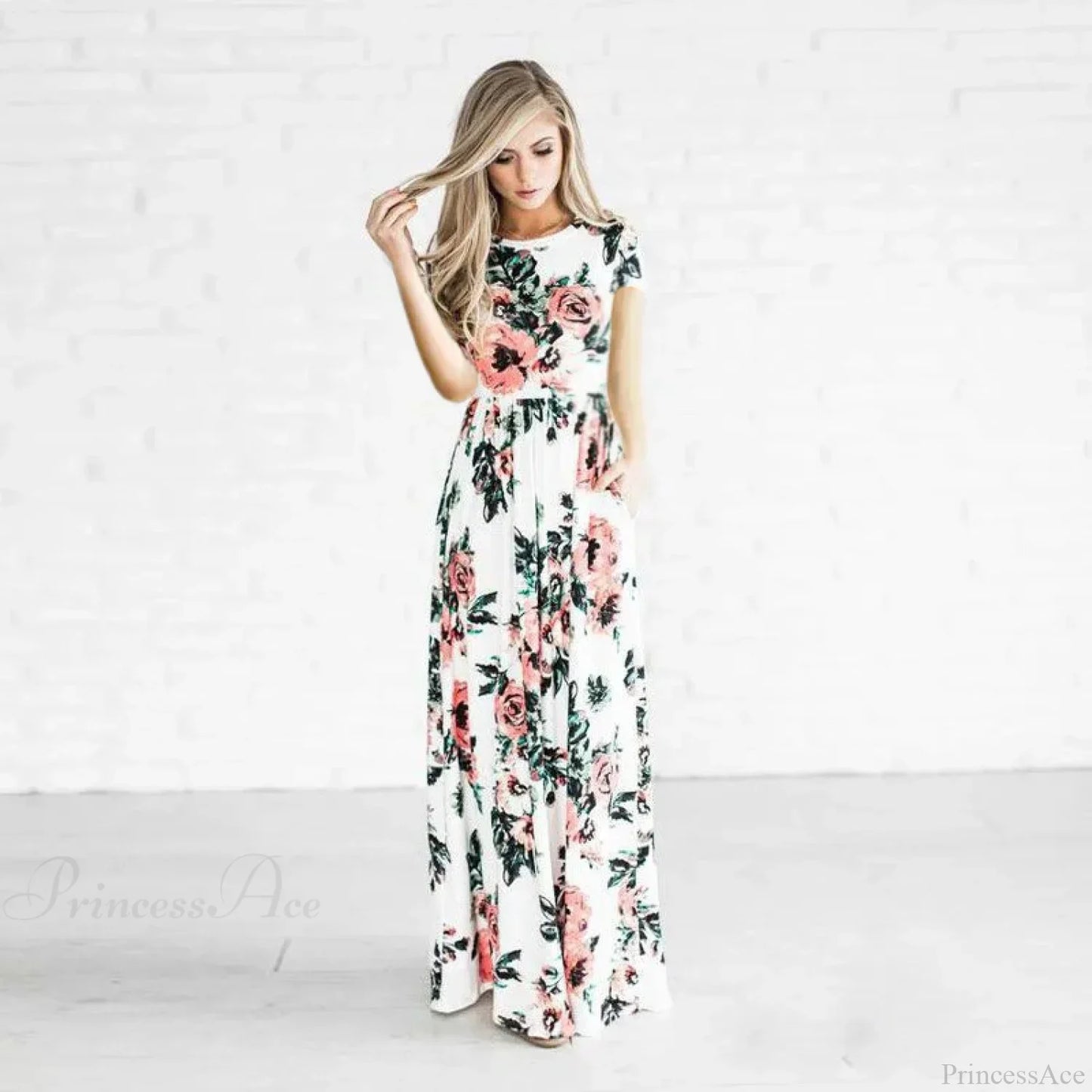 Pink Boho Floral Maxi Floral Dress