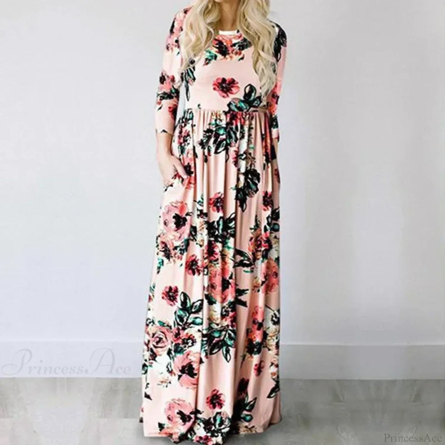 Pink Boho Floral Maxi Floral Dress