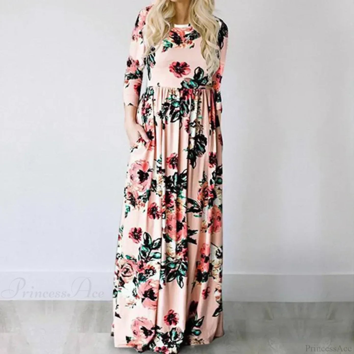 Pink Boho Floral Maxi Floral Dress