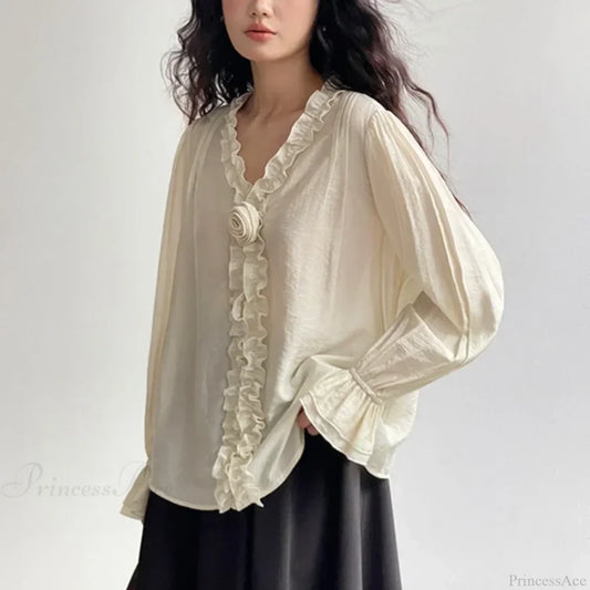 Pink Cotton Rayon Casual Long Sleeve V-Neck Boho Blouse