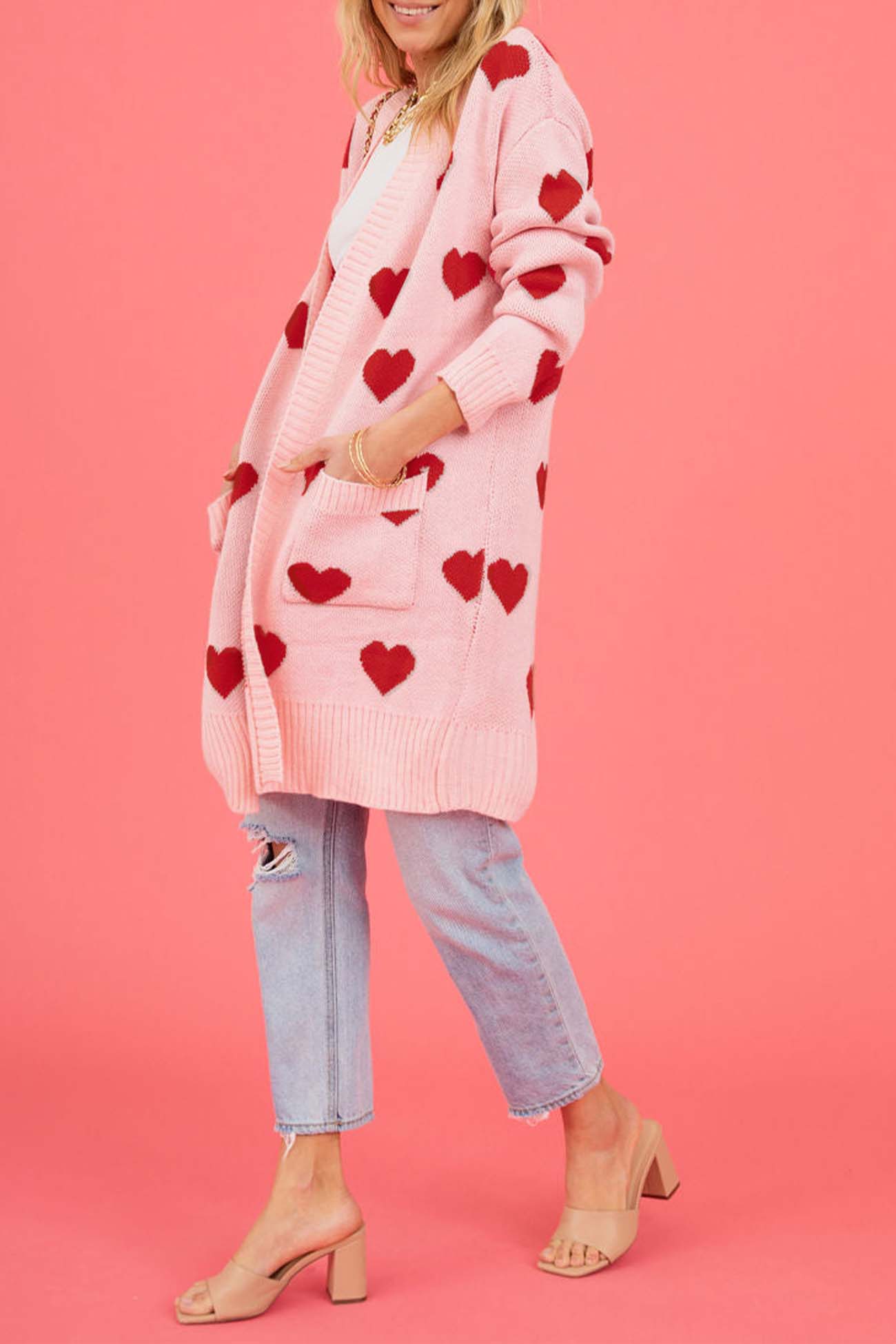 Kristina | Long cardigan with a sweetheart neckline and open front pocket