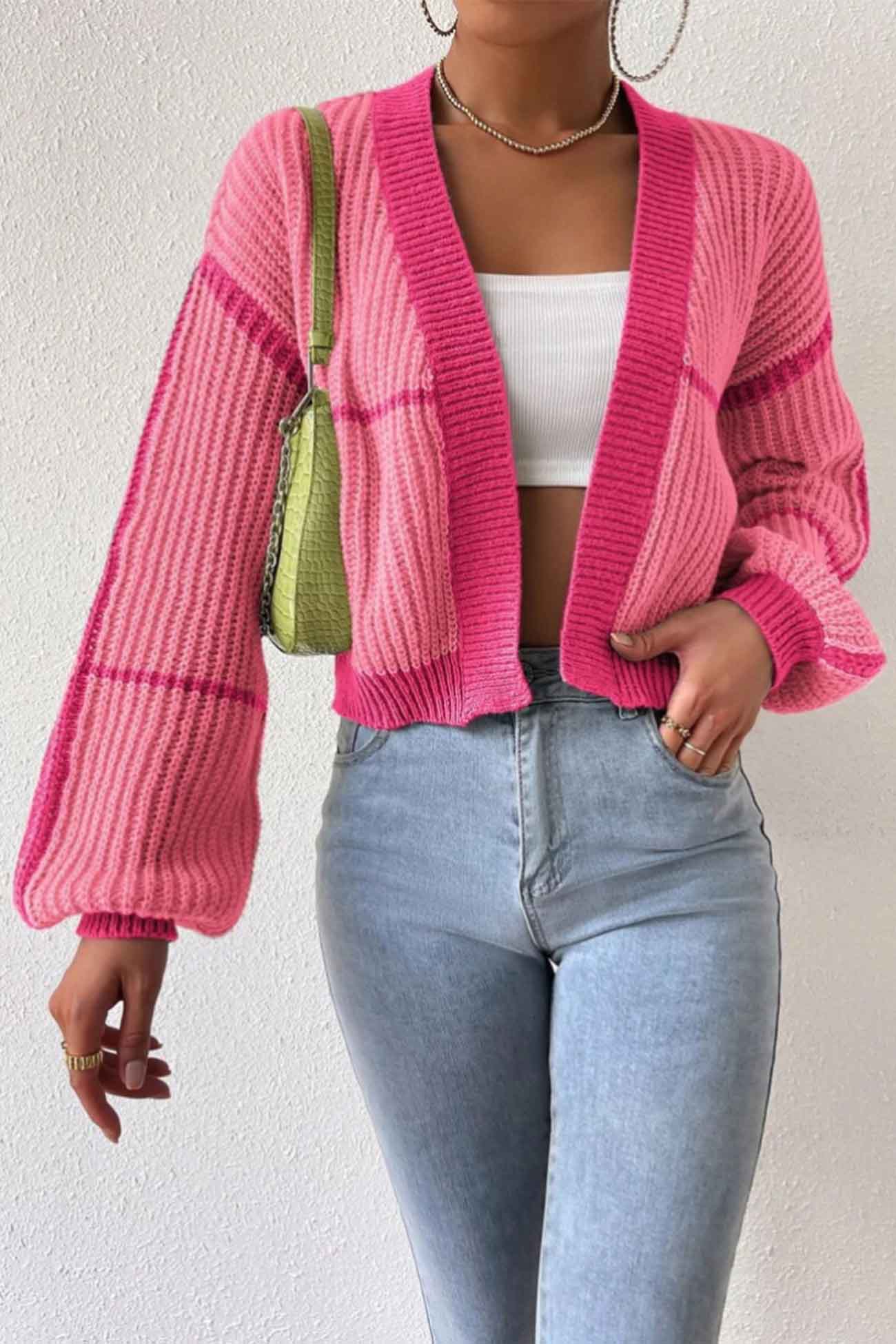 Felisa | Long sleeve open front patchwork knit cardigan