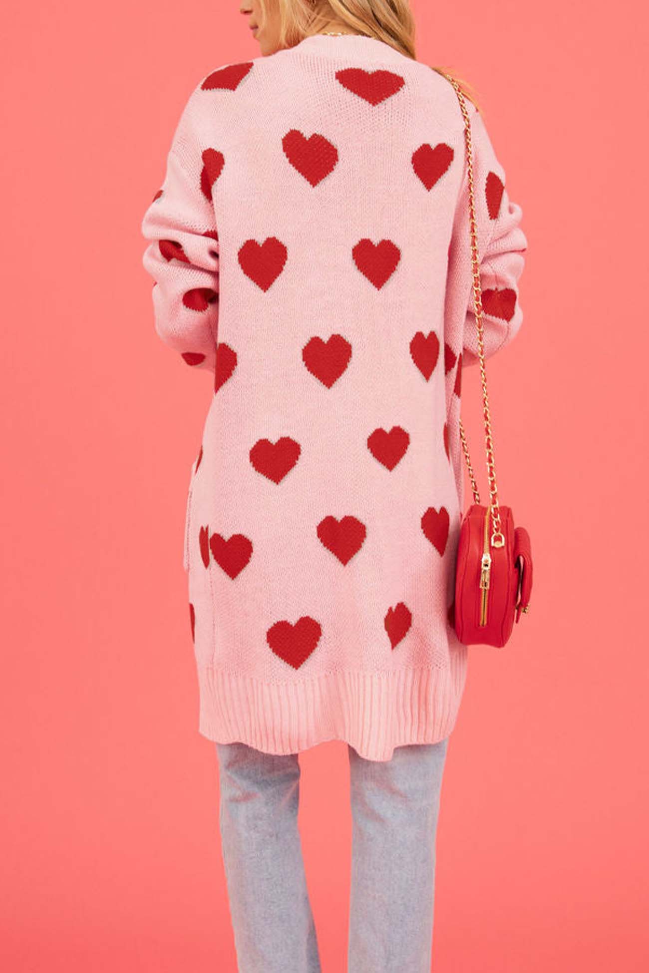 Kristina | Long cardigan with a sweetheart neckline and open front pocket