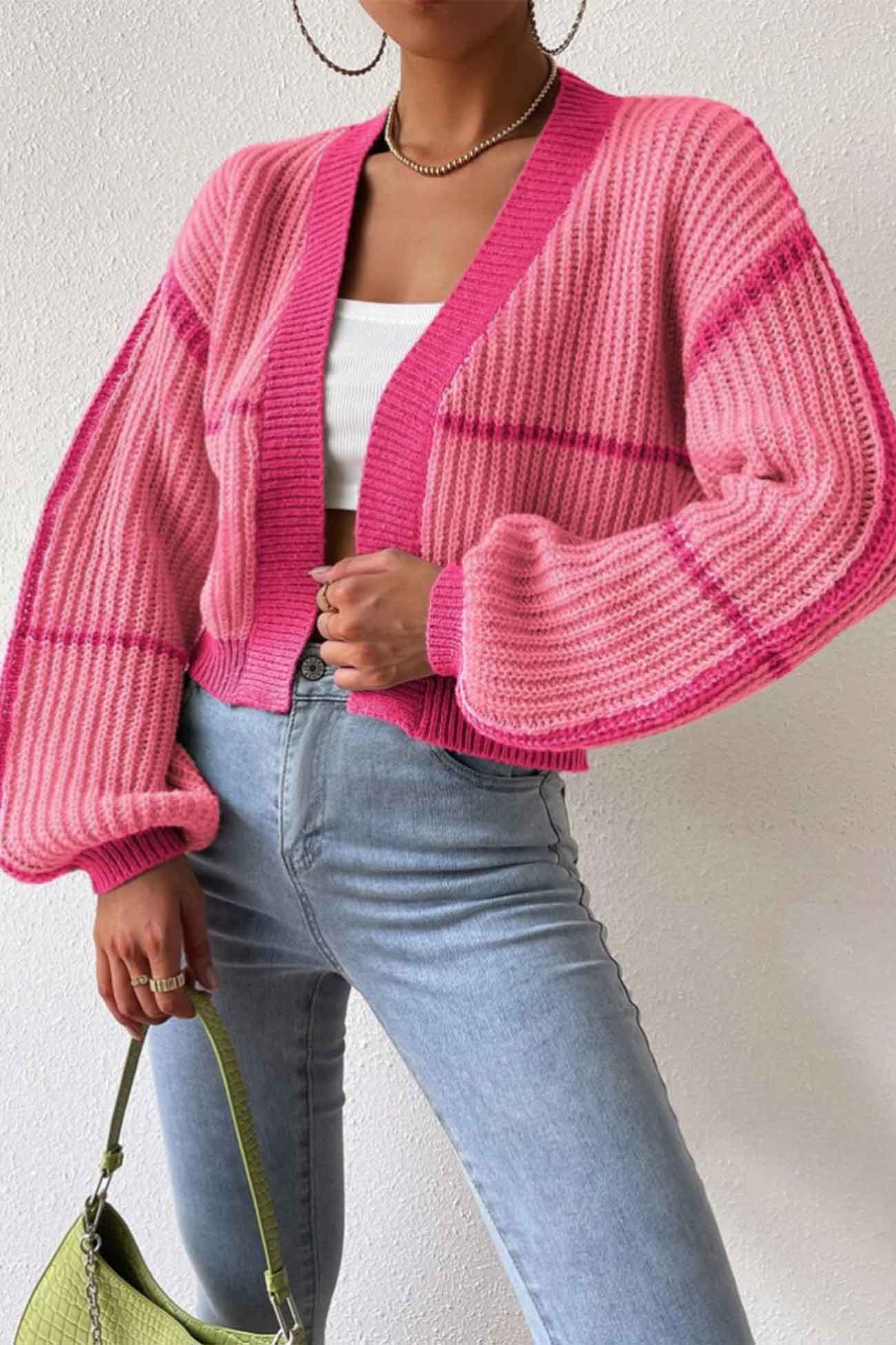 Felisa | Long sleeve open front patchwork knit cardigan