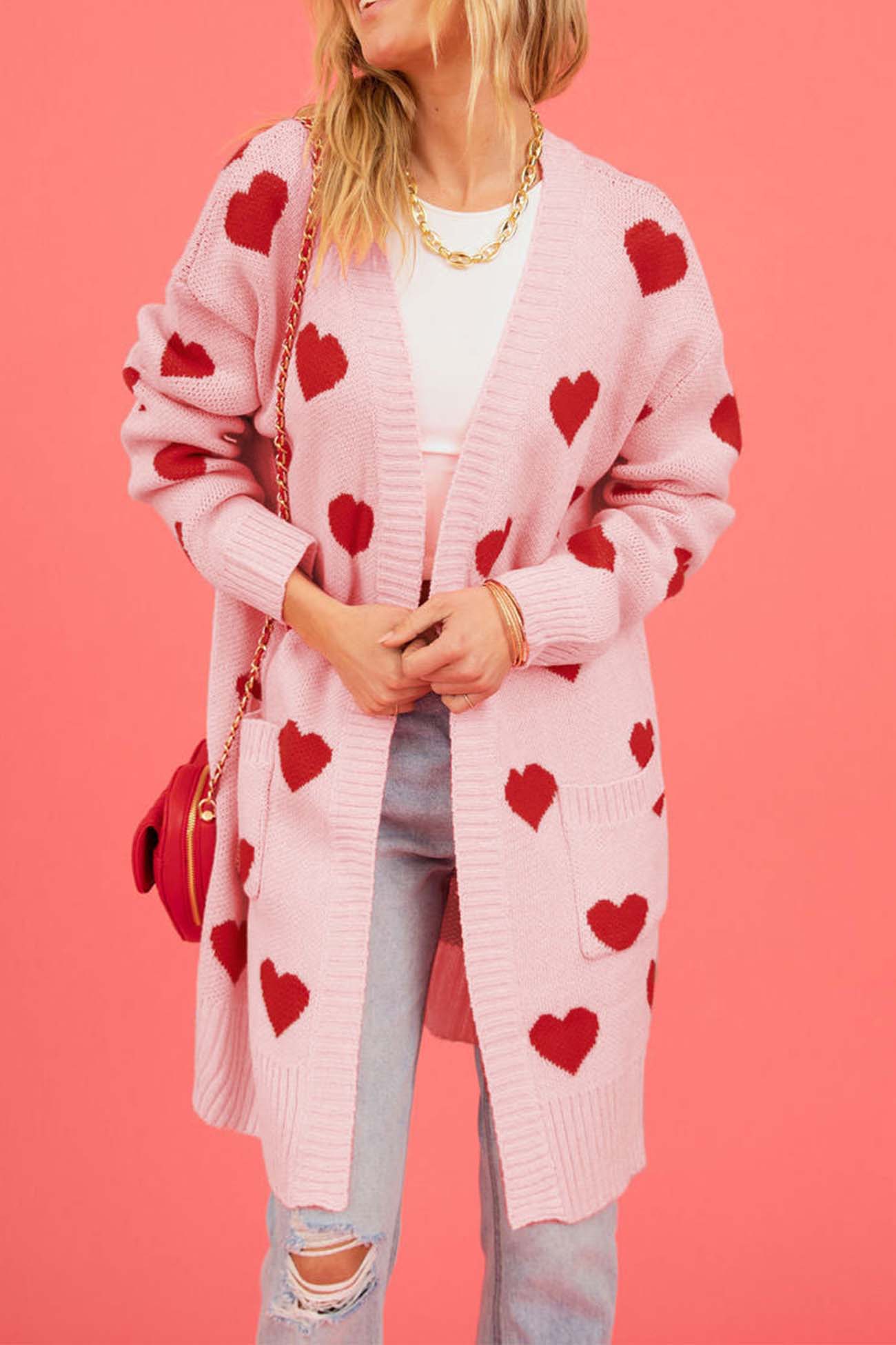 Kristina | Long cardigan with a sweetheart neckline and open front pocket