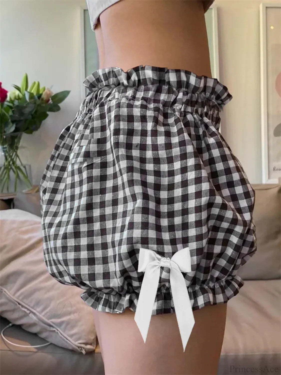 Plaid Bowknot Loose Bloomer Short