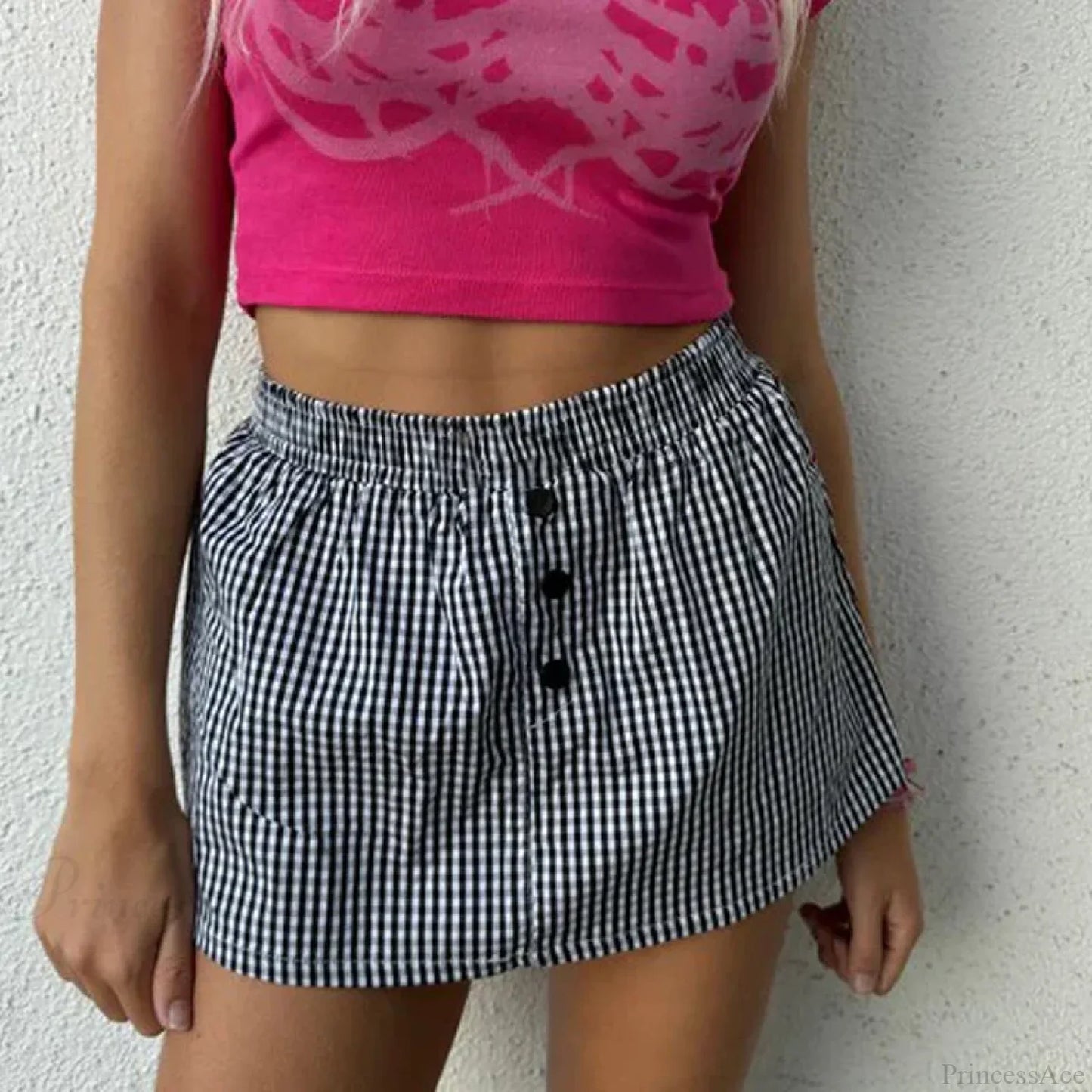 Plaid Button Decro A-Line Skirt