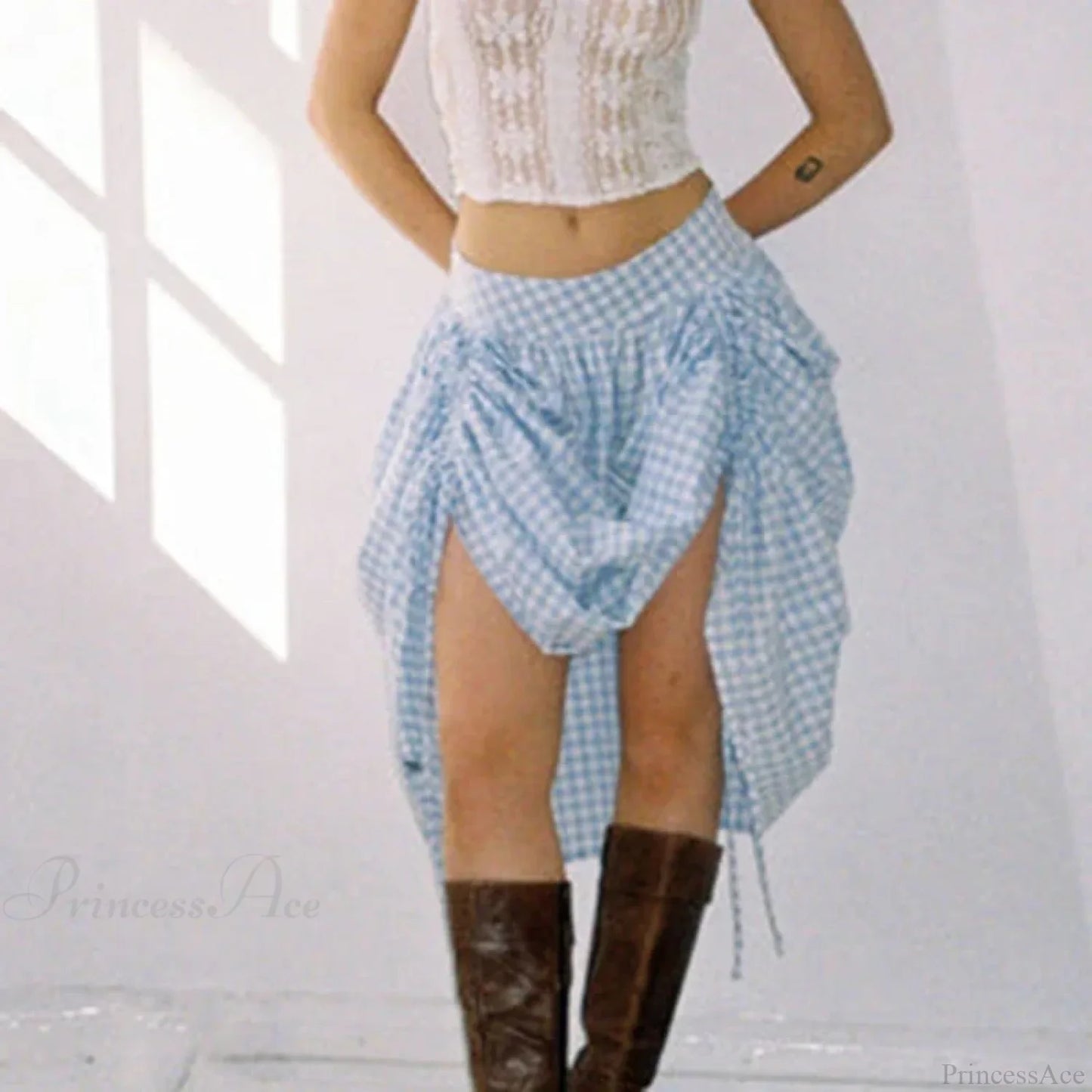 Plaid Drawstring Maxi Skirt