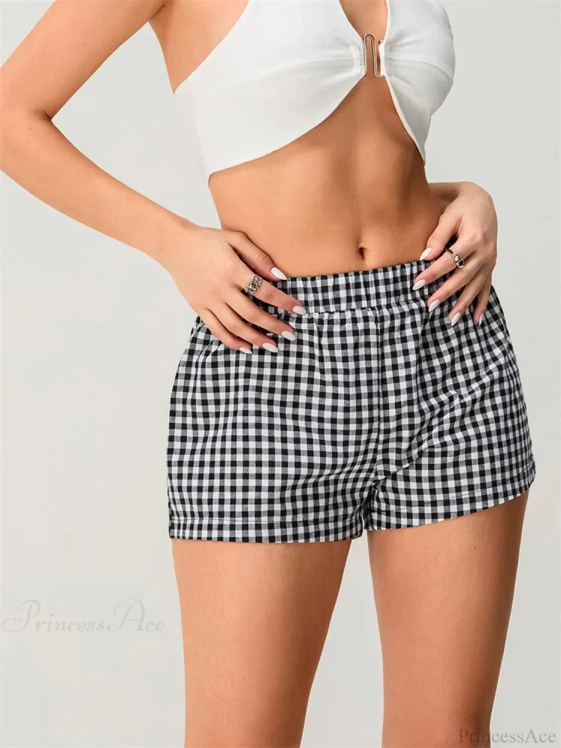 Plaid Elastic Waist Loose Short
