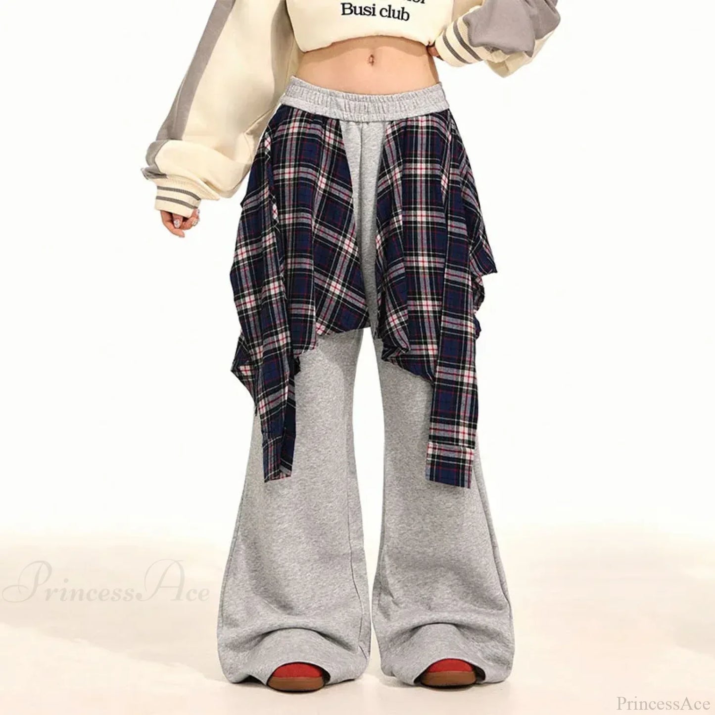 Plaid Patchwork High Waist Pants