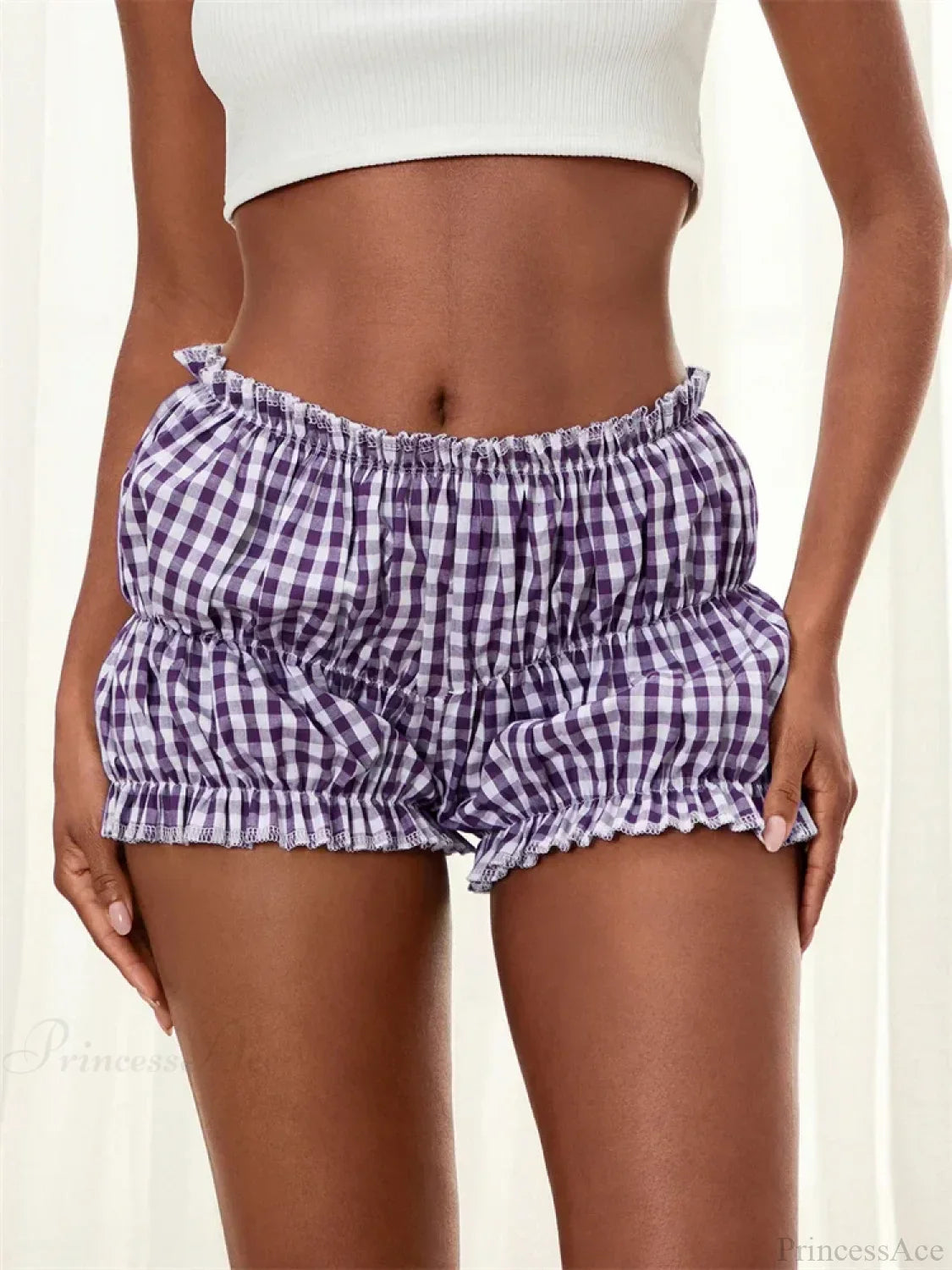 Plaid Ruched Ruffle Bloomer Short