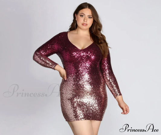 Plus Ombre Stylish Sequin Dress
