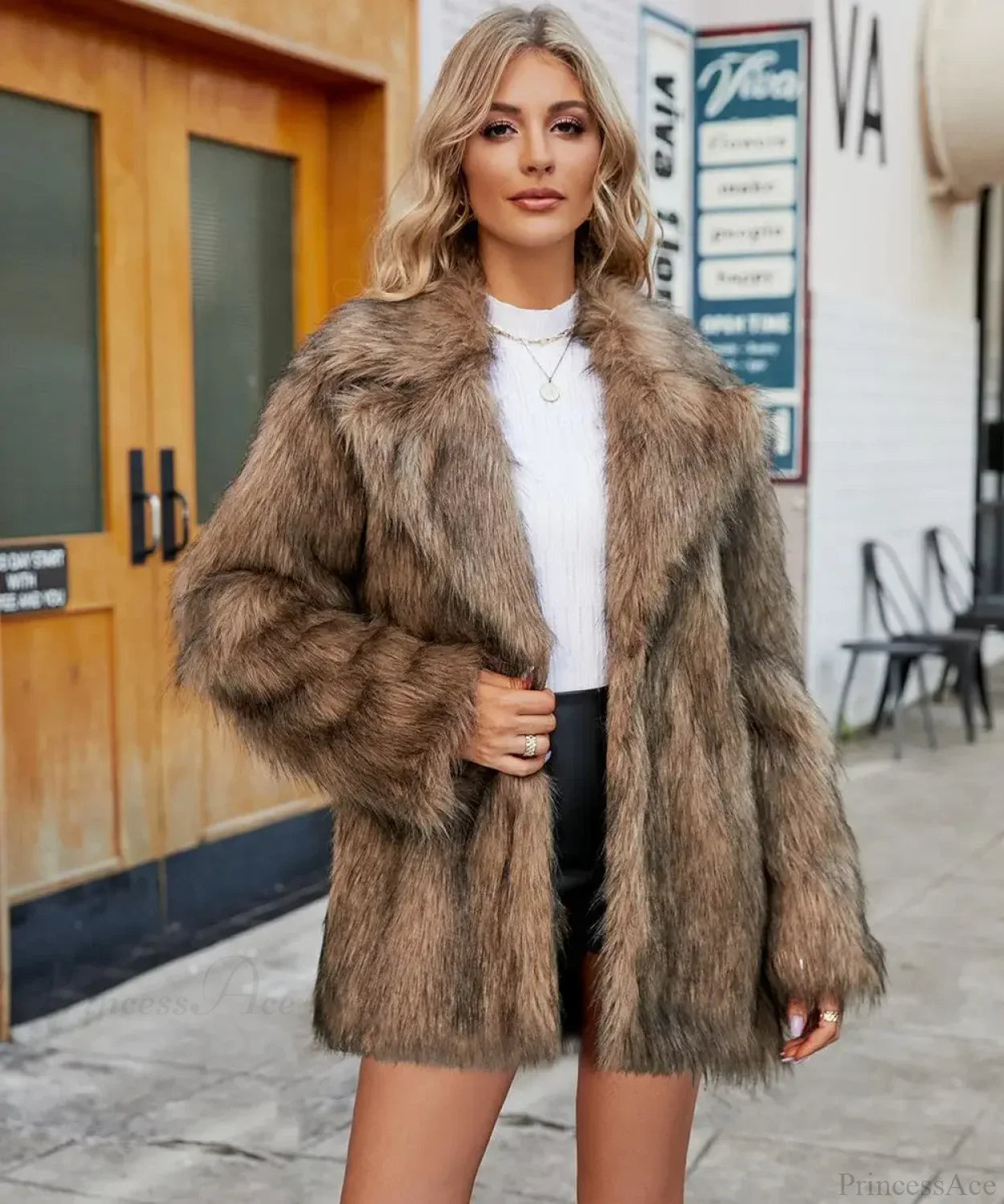 Plush Turn-Down Collar Long Sleeve Coat