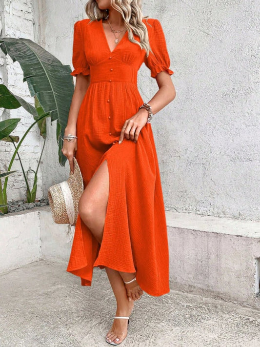 Jillian® | Elegant Short-Sleeved V-Neck Dress