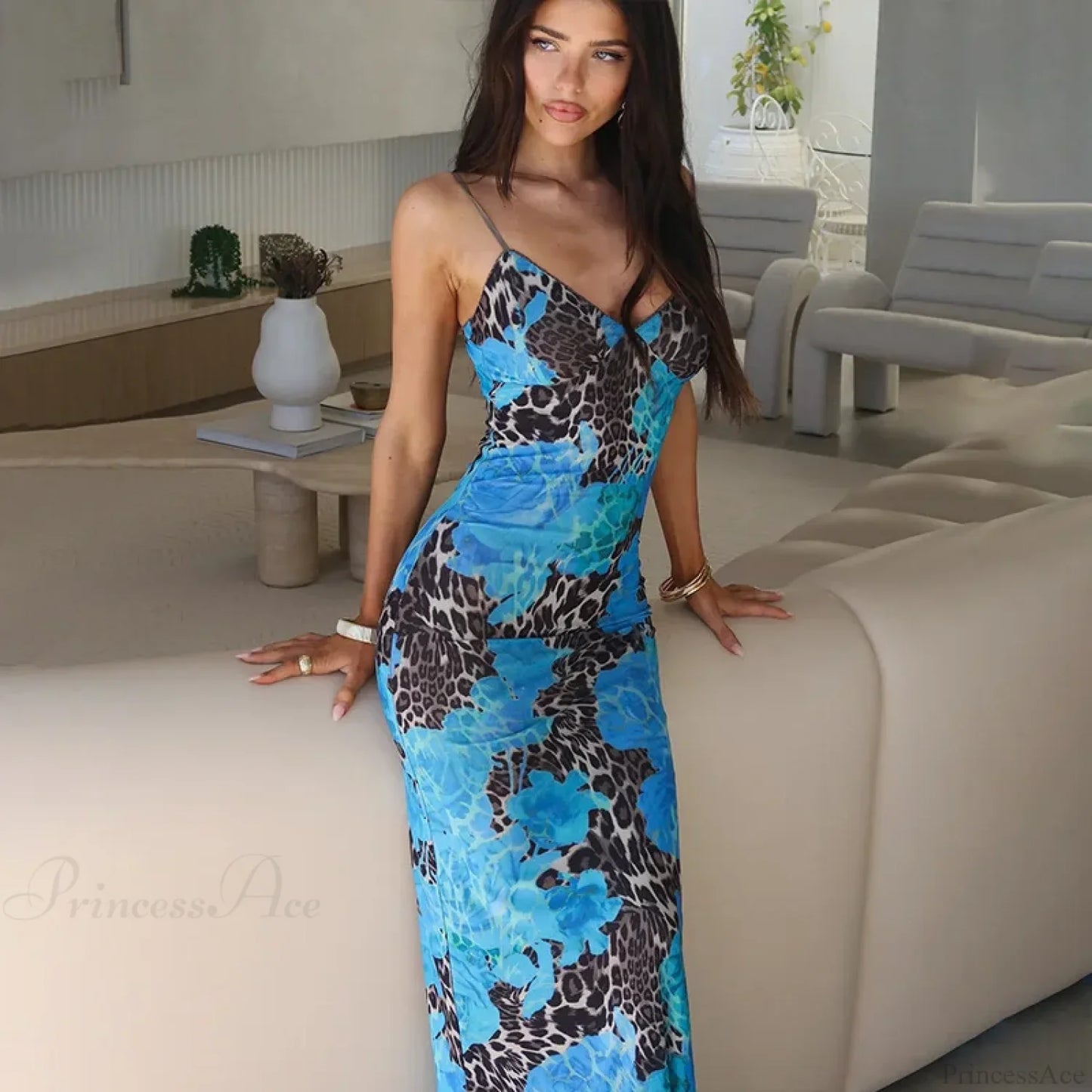Print Slim Bodycon Maxi Vacation Dress