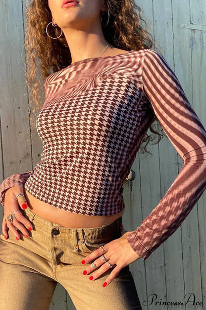Printed Crew Neck Cropped Long Sleeve Tee